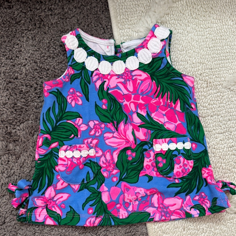 Lilly Pulitzer Blue Tank Dress with Bright Pink Floral